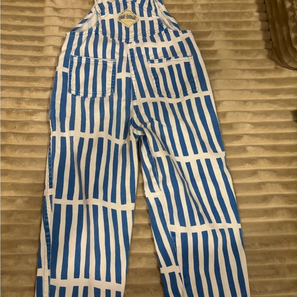 Vintage Okie-Dokie Kids Blue and Orange Striped Overalls w/ Fish - Made USA - Picture 3 of 3